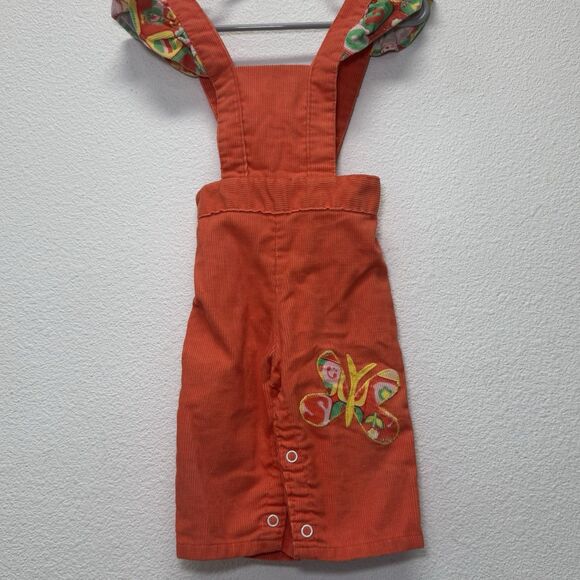 Sears Girl 6 Months Orange 70s Butterfly Corduroy Romper Overalls Vintage - Picture 1 of 5